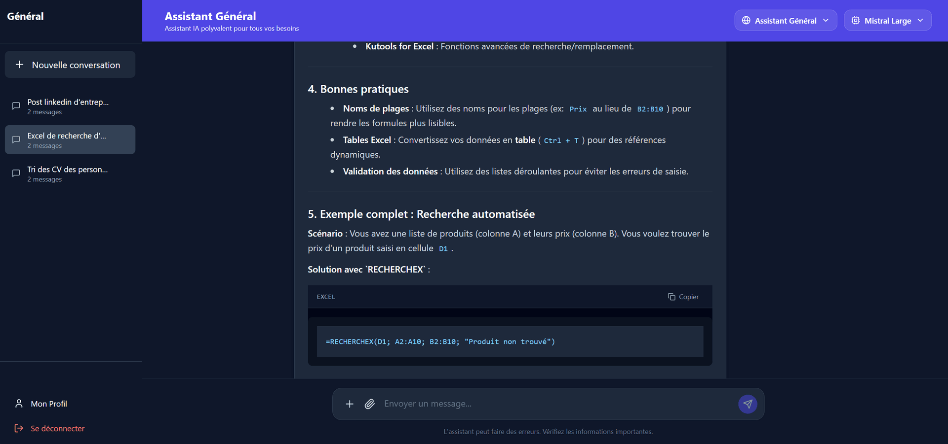 Interface du chatbot IA souverain Evolia Stratégie