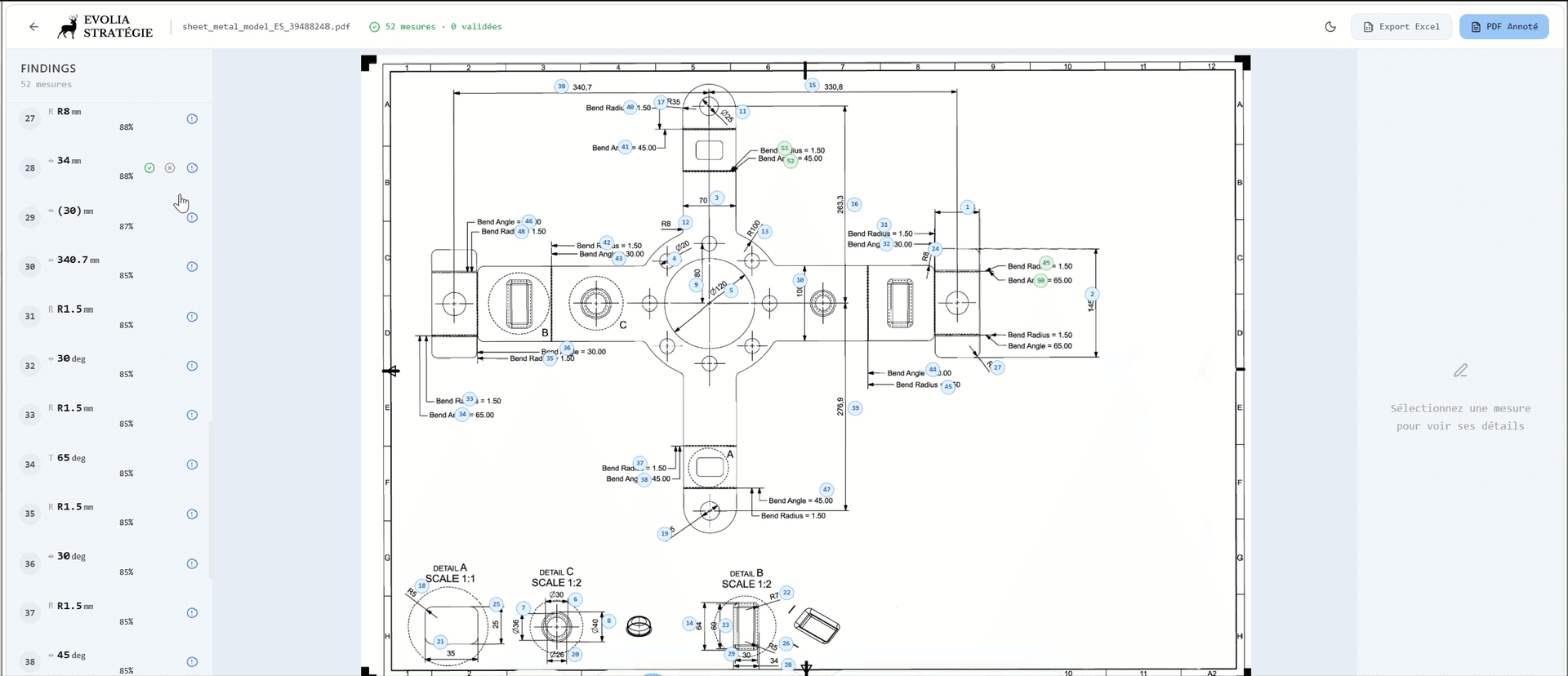 Interface du logiciel de relevé de mesure intelligent Evolia Stratégie