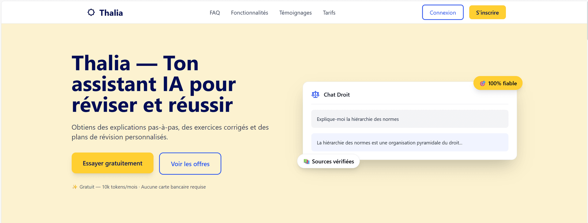 Interface d'accueil de la plateforme Thalia
